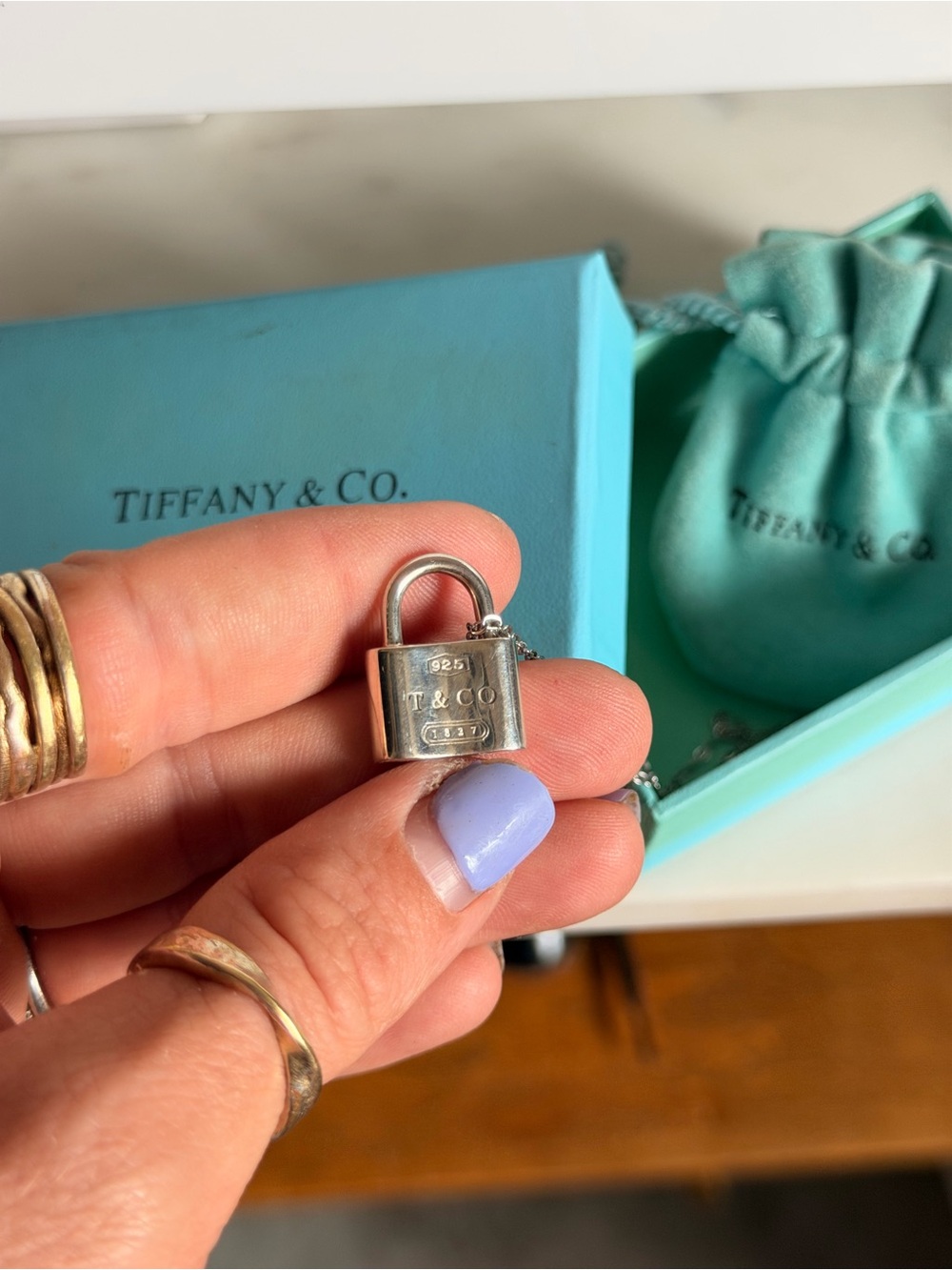 Tiffany & Co. Sterling Silver Padlock Charm with Tiffany Blue Accents